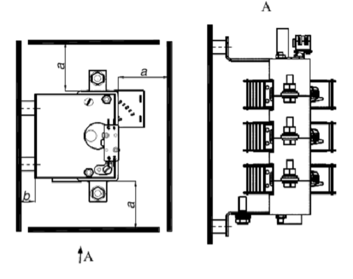 Минимально допустимые расстояния от выключателя-разъединителя до металлических стенок корпуса